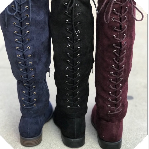 City Classified Burgundy Faux Suede lace up BOOT - Picture 4 of 6